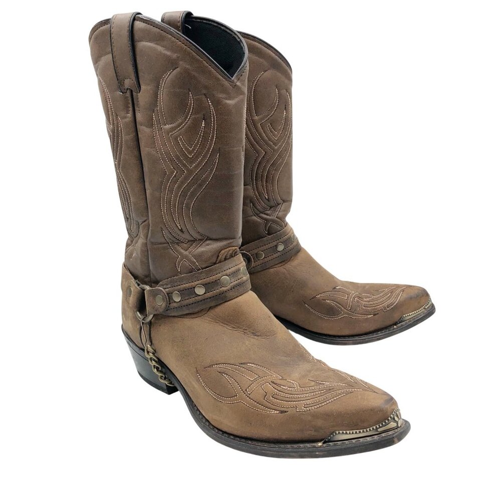 ABILENE BOOT CO. Sage Air Embroidered Brown Leather Cowboy Boots Mens 10